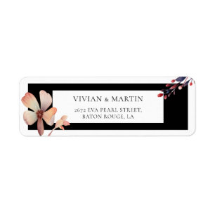 Classic Watercolor Black Floral Return Address Return Address Label