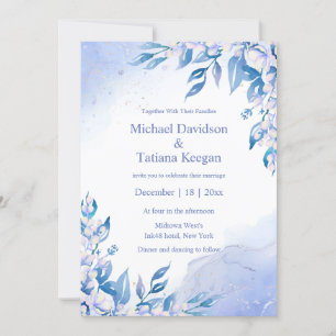 classic watercolor blue floral winter wedding invitation