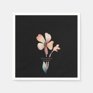 Classic Watercolor Blue Leaves Floral Black Napkin