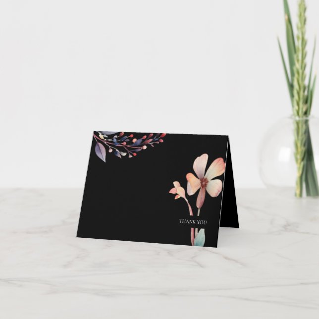 Classic Watercolor Blue Leaves Floral Thank You Card (Front)