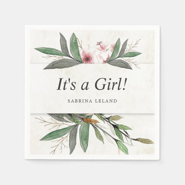 Classic Watercolor Botanical Blossoms Napkin (Front)