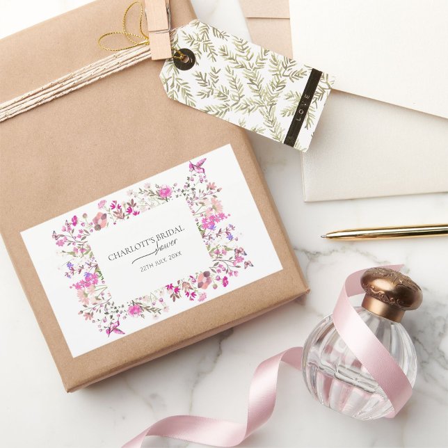 Classic Watercolor Bridal Shower Rectangular Sticker (Creator Uploaded)