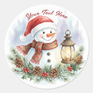 Classic Watercolor Cheerful Snowman Christmas Round Sticker