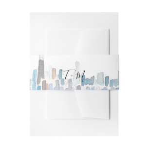 Classic Watercolor Chicago Skyline Belly Band Invitation Belly Band
