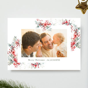 classic watercolor christmas botanical frame holiday card