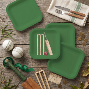 Classic Watercolor Cricket Bat and Ball Paper Plate