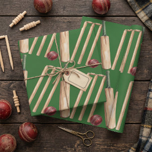 Classic Watercolor Cricket Bat and Ball Wrapping Paper