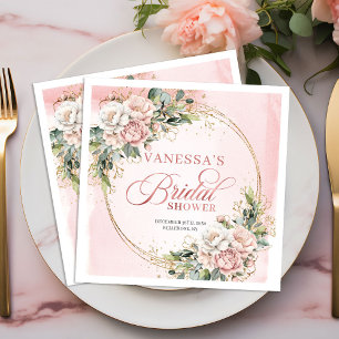 Classic Watercolor Dusty Pink Floral Bridal Shower Napkin