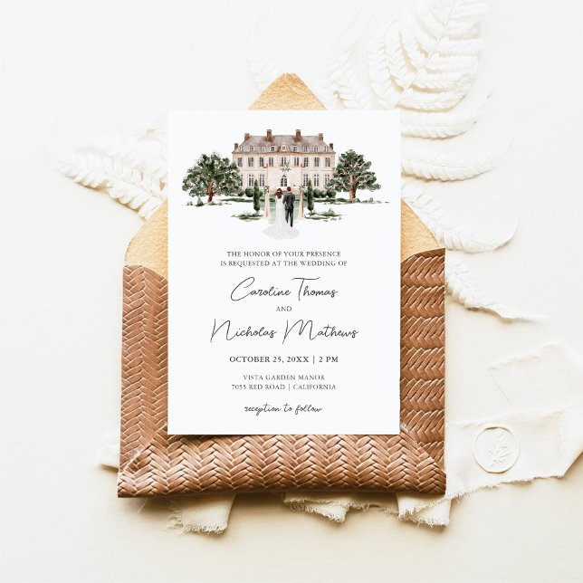 Classic Watercolor English Manor House Wedding Invitation (Creator Uploaded)