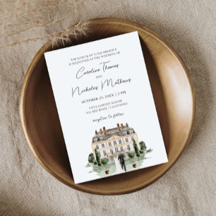 Classic Watercolor English Manor House Wedding Invitation