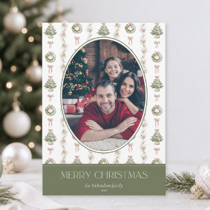 Classic Watercolor Family Photo Christmas Holiday Card