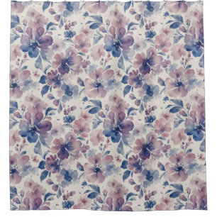 Classic Watercolor Floral Blue Blossoms Shower Curtain