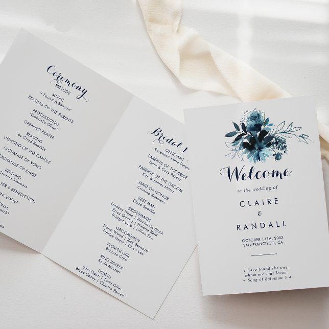 Classic Watercolor Floral Folded Wedding Program (Creator Uploaded)
