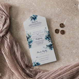 Classic Watercolor Floral Wedding All In One Invitation