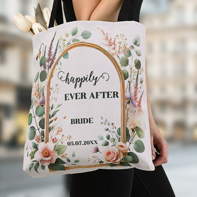 Classic Watercolor Flowers Elegant Wedding Tote Bag (Elegant wedding tote bag featuring watercolor flowers on a classic gold frame - bride - bride to be)