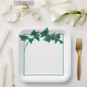 Classic watercolor Green English Ivy    Paper Plate