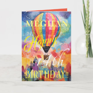 Classic Watercolor Hot Air Balloon Happy Birthday Card