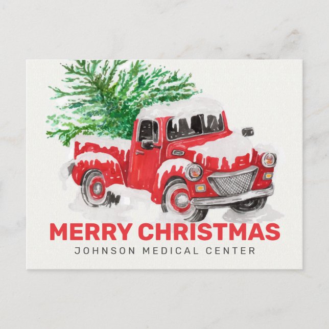 Classic Watercolor Red Truck Christmas Holiday Postcard (Front)