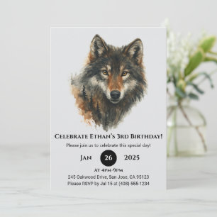 Classic Watercolor Wolf Birthday Invitation