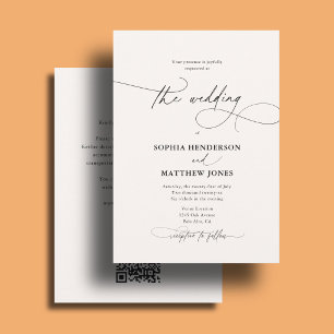 Classic Wedding All In One Elegant Script Ivory Invitation