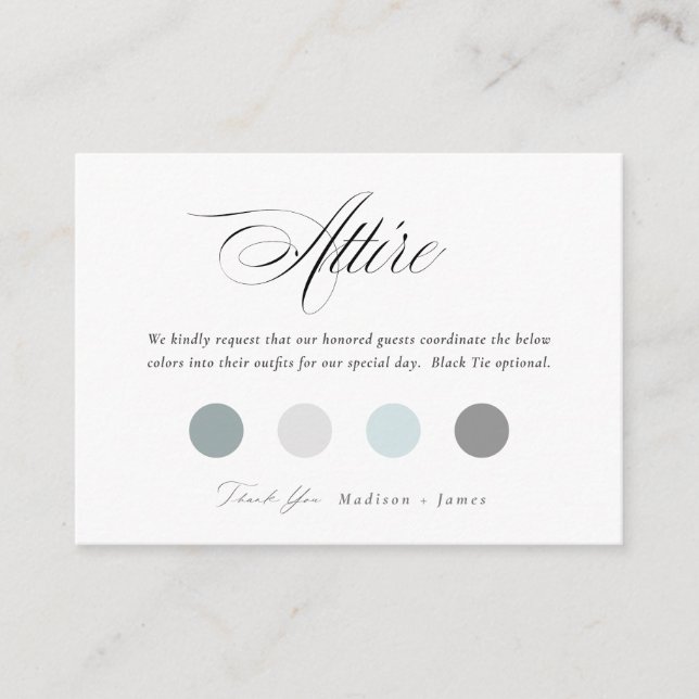 Classic Wedding Attire Dress Code Colour Palette Enclosure Card (Front)