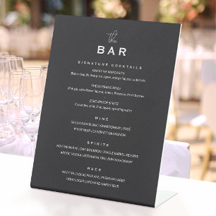 Classic Wedding Bar Menu Chic Minimalist Grey Pedestal Sign