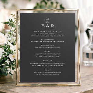 Classic Wedding Bar Menu Sign Chic Minimalist Grey