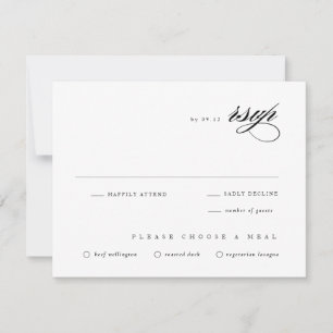 Classic Wedding Black & White Elegant Script RSVP Card