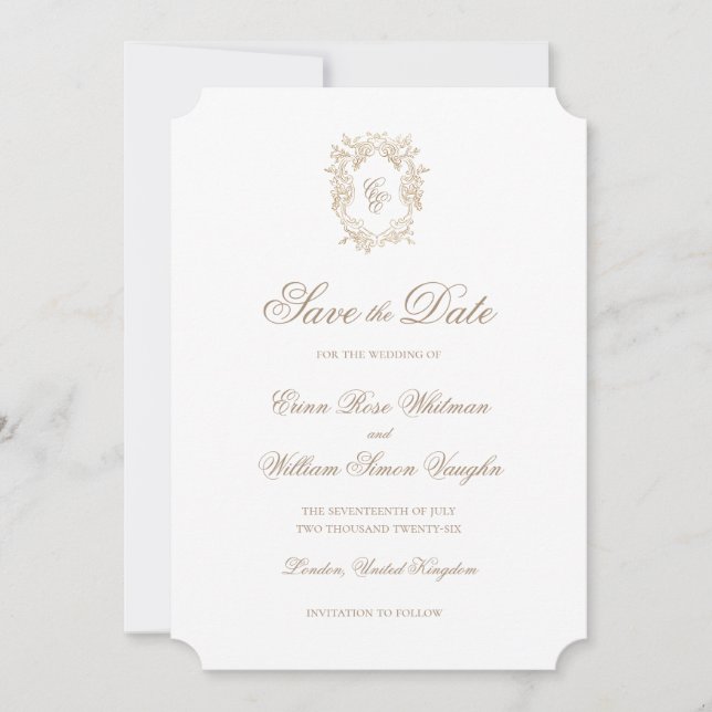 Classic Wedding Crest Save The Date Invitation (Front)