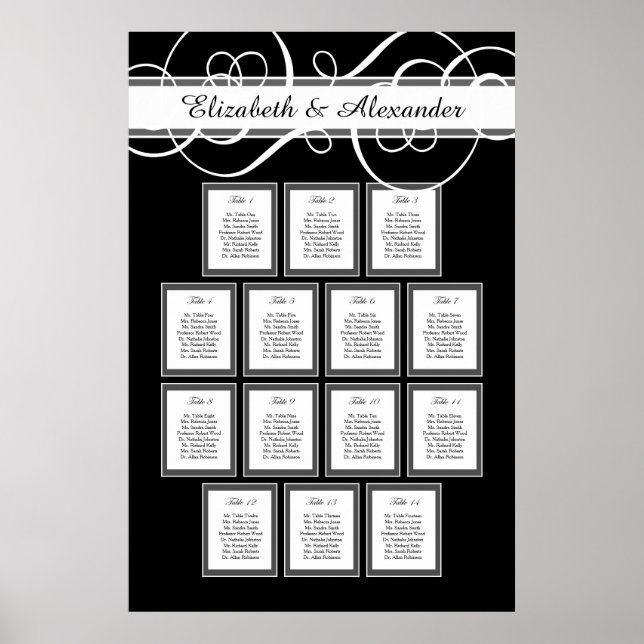 Classic Wedding Dinner 14 Table Seating Chart (Front)