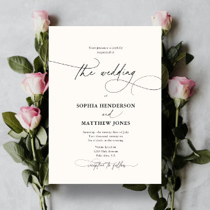 Classic Wedding Elegant Script Ivory All In One Invitation