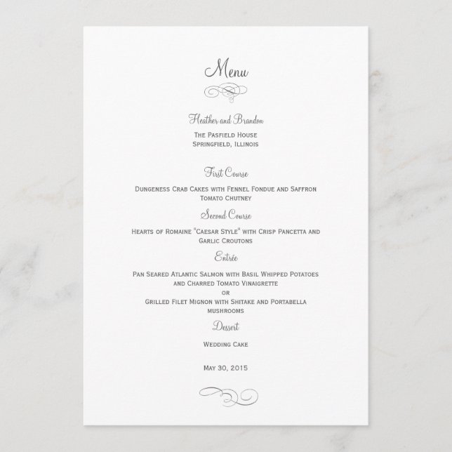Classic Wedding Menu Card - (Grey) Menu Cards (Front)