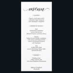 Classic Wedding Menu or Bridal Shower Menu Card<br><div class="desc">Display your delicious menu on these lovely cards - perfect size to place on each plate! This design features a beautiful classic black font. Easily edit the food selections,  name and date!</div>