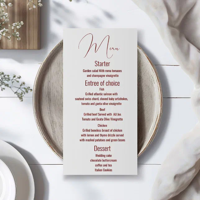 Classic wedding menu template, Modern, script | Zazzle