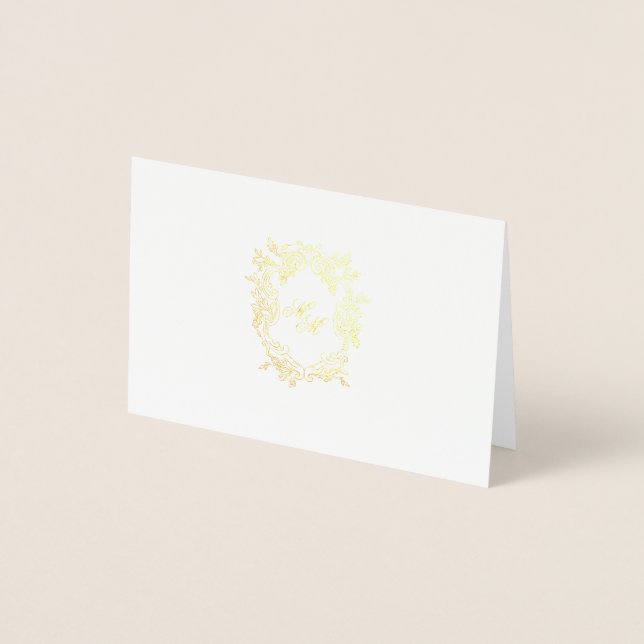 Classic Wedding Monogram Crest Foil RSVP Card (Front)