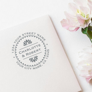 Classic Wedding Names Lotus Flower Return Address Self-inking Stamp