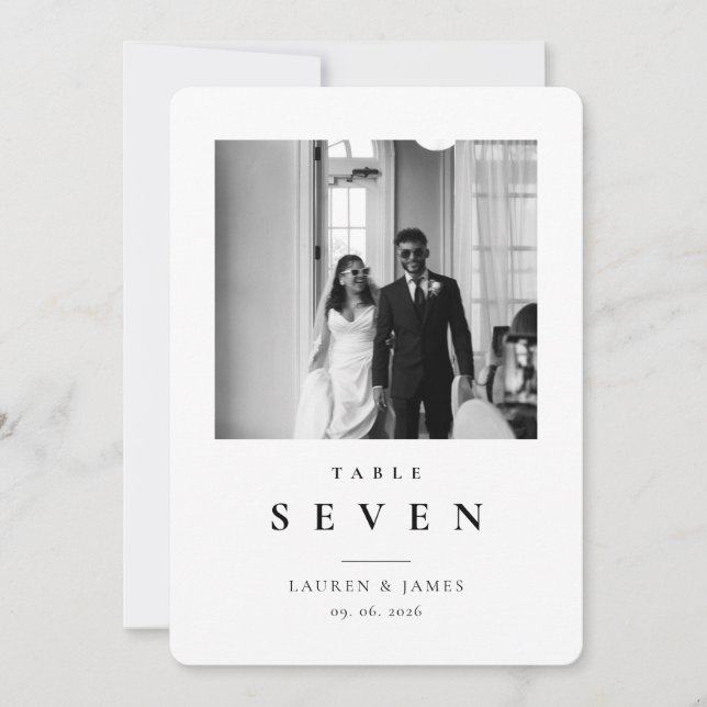 Classic Wedding Photo Rounded Table Number Card (Front)