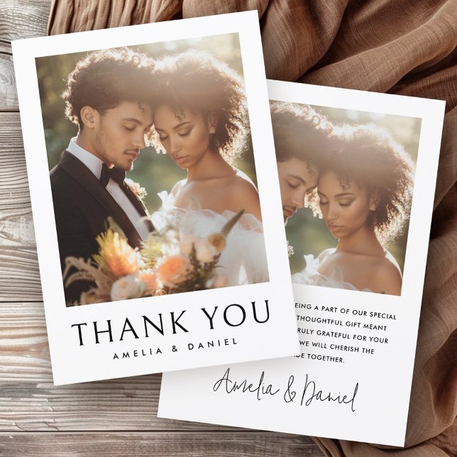 Classic wedding photo white elegant thank you card (Classic wedding photo white elegant thank you card)