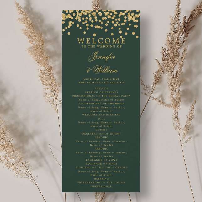 Classic Wedding Program Confetti Gold Emerald (Classic Wedding Program Confetti Gold Emerald)