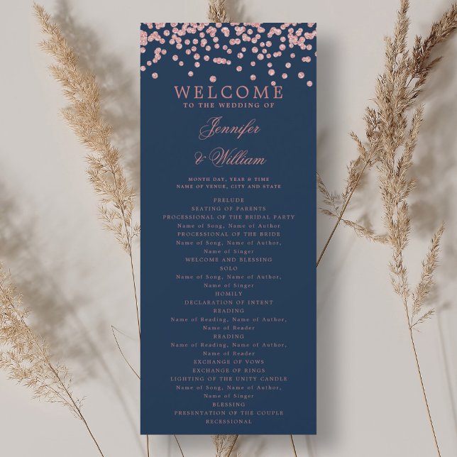 Classic Wedding Program Confetti Rose Gold Navy  (Classic Wedding Program Confetti Rose Gold Navy )