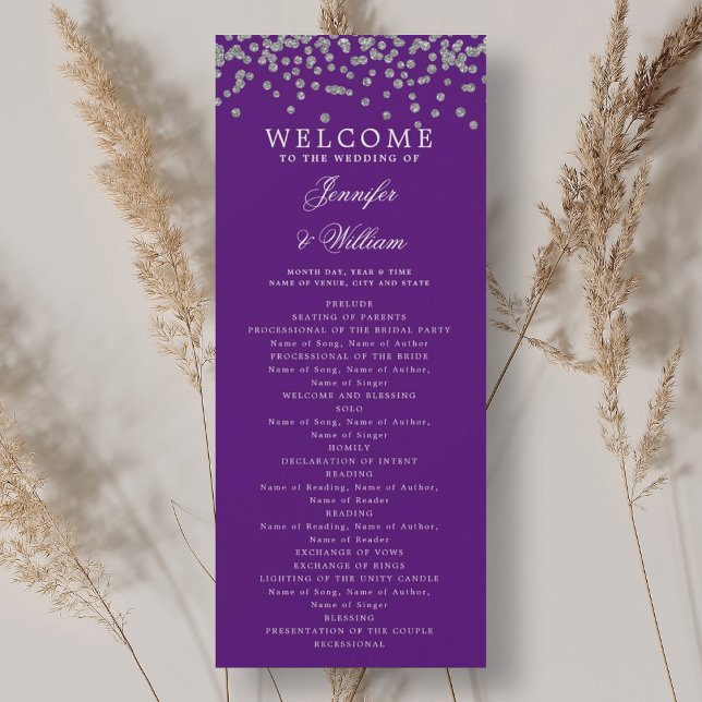 Classic Wedding Program Confetti Silver Purple  (Classic Wedding Program Confetti Silver Purple )