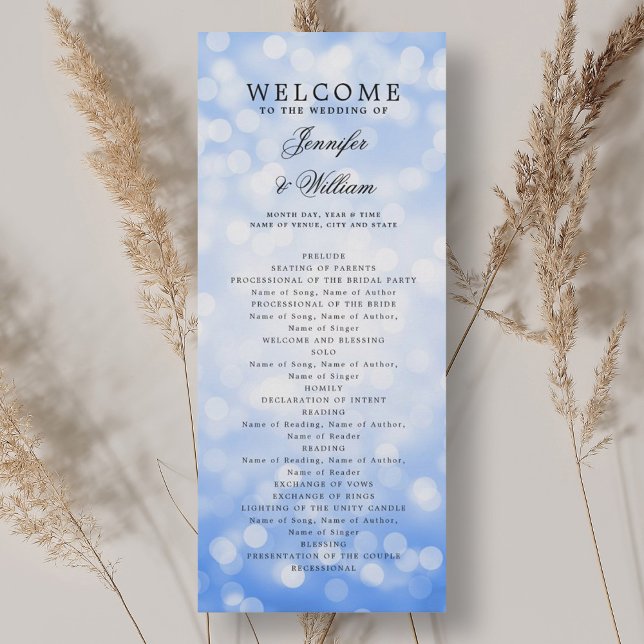 Classic Wedding Program Navy Blue Bokeh Lights (Classic Wedding Program Navy Blue Bokeh Lights)