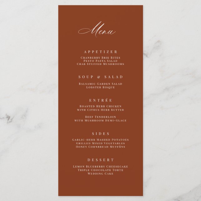 Classic Wedding Reception Party Meal Menu Card (Front)