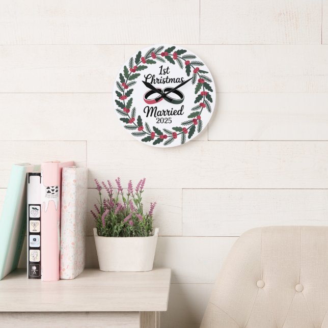 Classic Wedding Rings Wreath | 1st Christmas Large Clock (Reading Room)