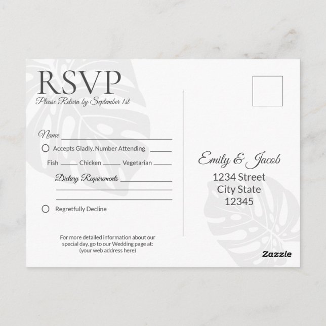 Classic Wedding RSVP Postcard Insert (Back)