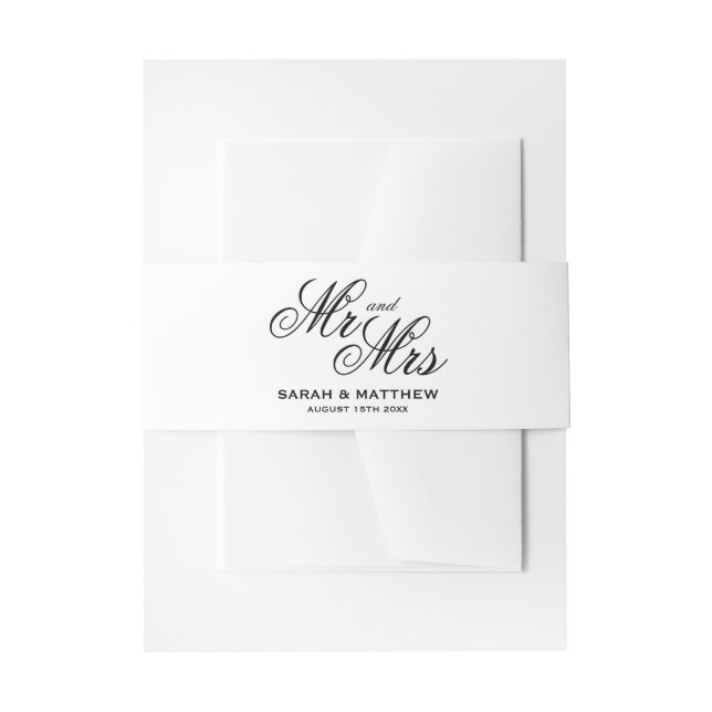 Classic wedding script typography Mr and Mrs Invitation Belly Band (Front Example)