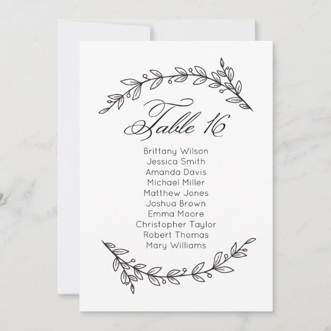 Classic wedding seating chart. Table plan 16 Invitation (Front)