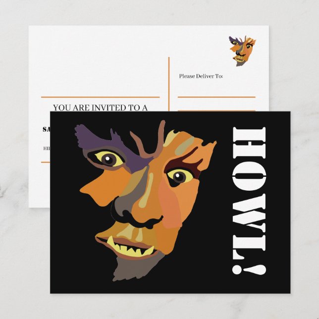 Classic Werewolf, Halloween Party Invitation Postcard (Front/Back)