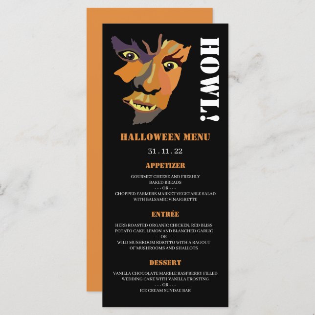 Classic Werewolf, Halloween Party Menu (Front/Back)