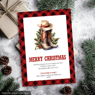 Classic Western Plaid Buffalo Xmas Greeting Card
